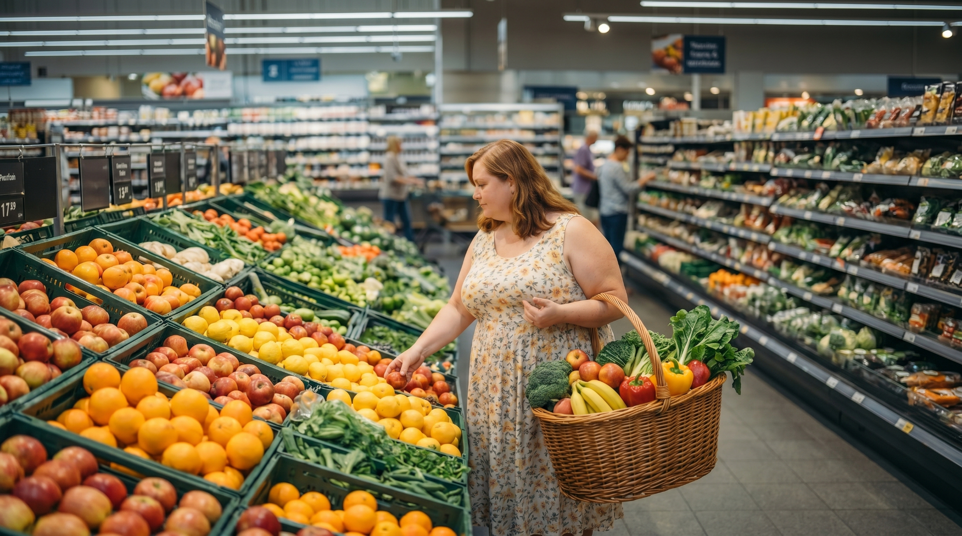 Woman over 40 preparing a fresh citrus and vegetable meal in a sunlit kitchen